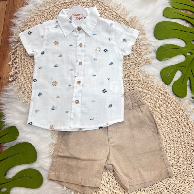 Conj Camisa Nautica e Short de Linho